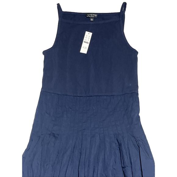 J Crew Pintuck Midi Dress Medium Navy Blue Sleeveless Minimalist Classic A Line - Picture 3 of 12